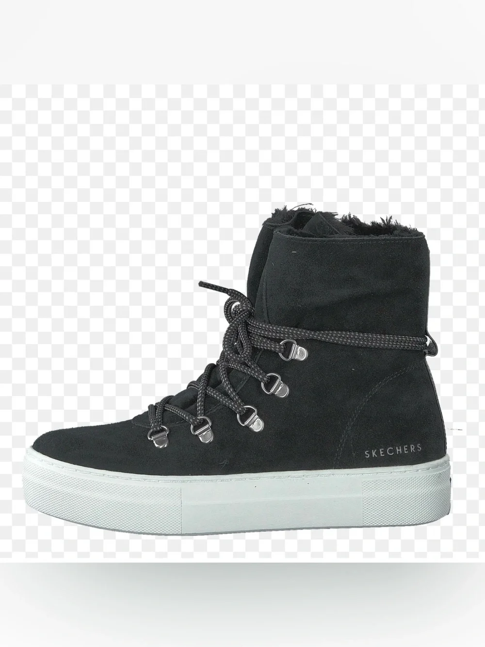 Skechers Size 9 Alba High Hugs Boots Sneaker Black Suede Faux Fur Lining Comfy